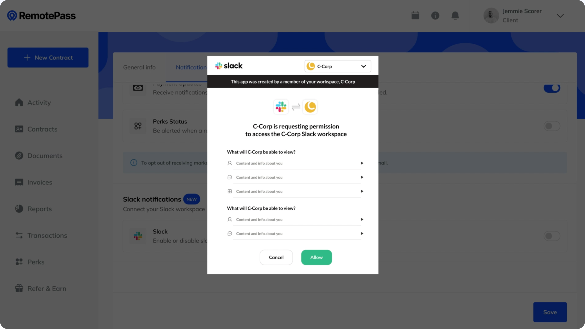 تكامل Slack مع RemotePass